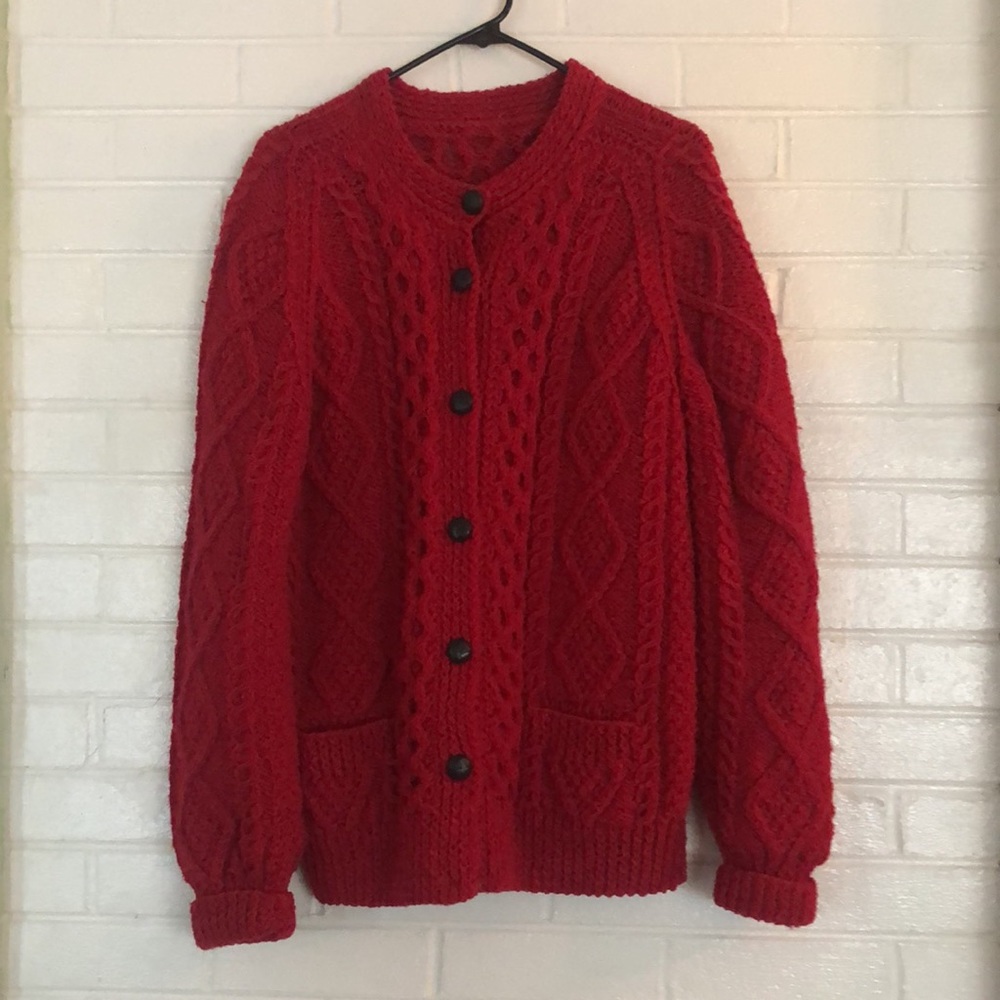 🐑 Handmade Red Wool Sweater Large